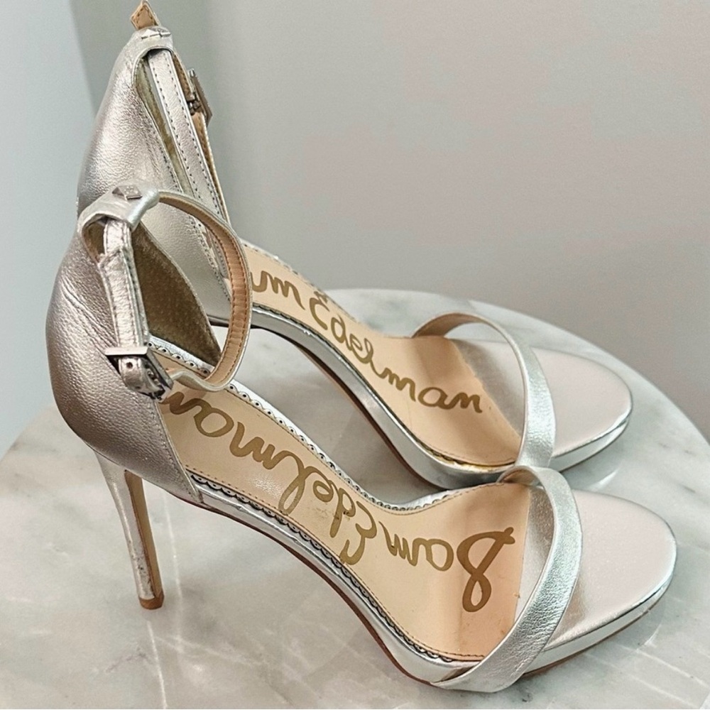 NWT/SAM EDELMAN METALLIC LEATHER HEEL ANKLE STRAP SANDALS SZ:7.5